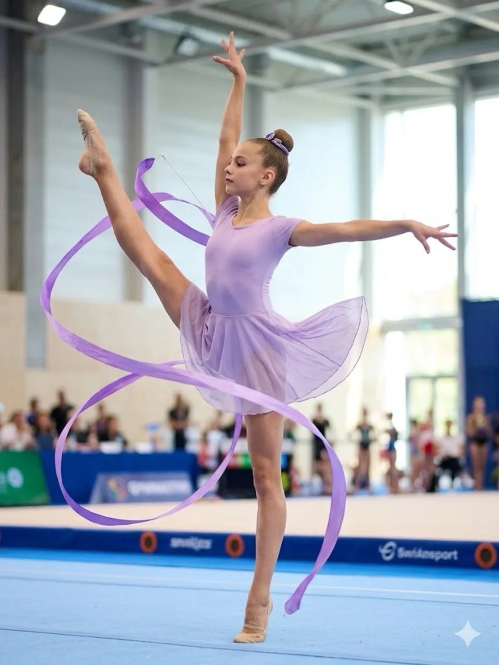 Justice Lavender Dance Leotard with Sheer Ribbon Accent Gymnastics 🤸